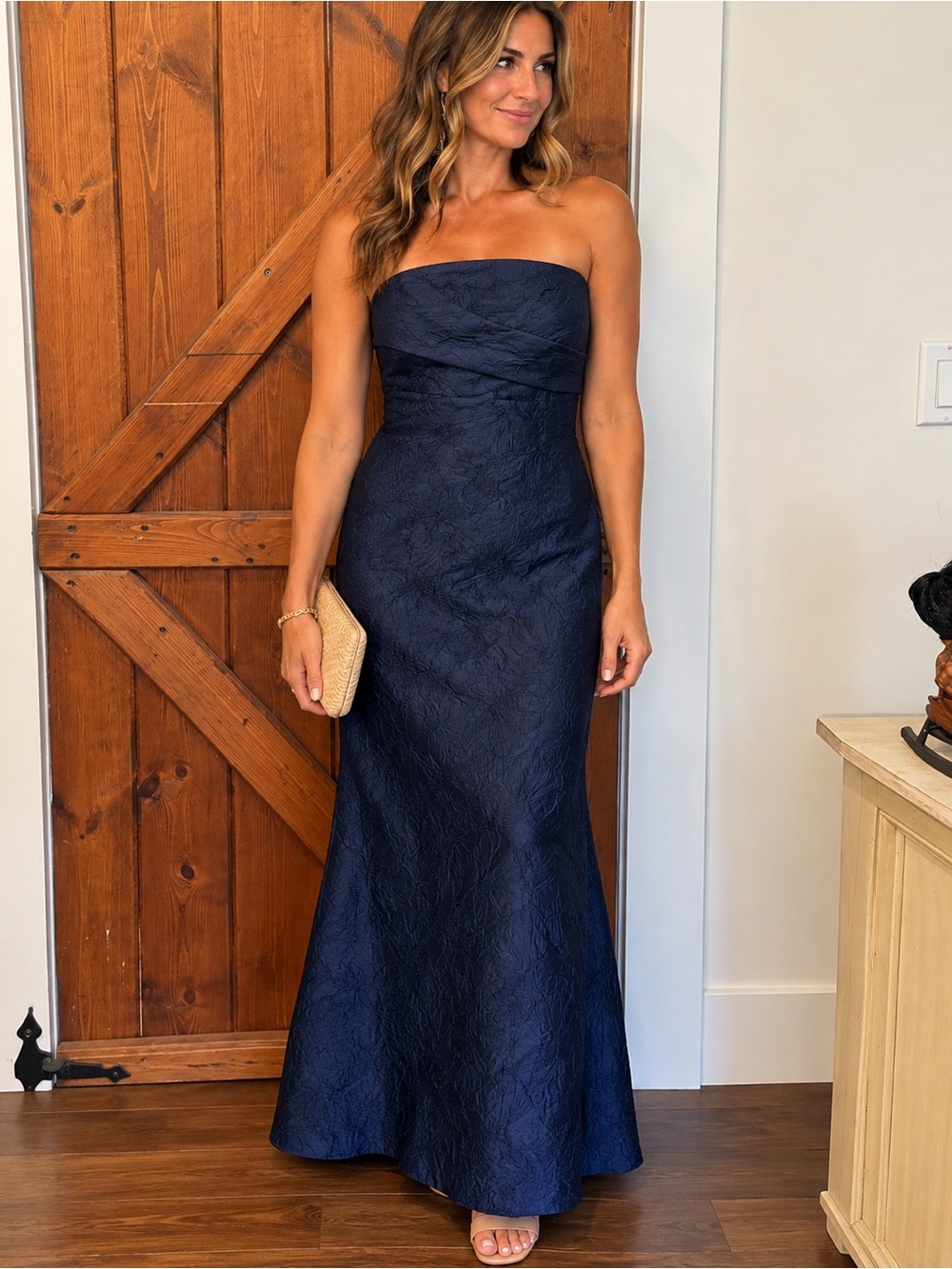 Theia Strapless Navy Evening Gown